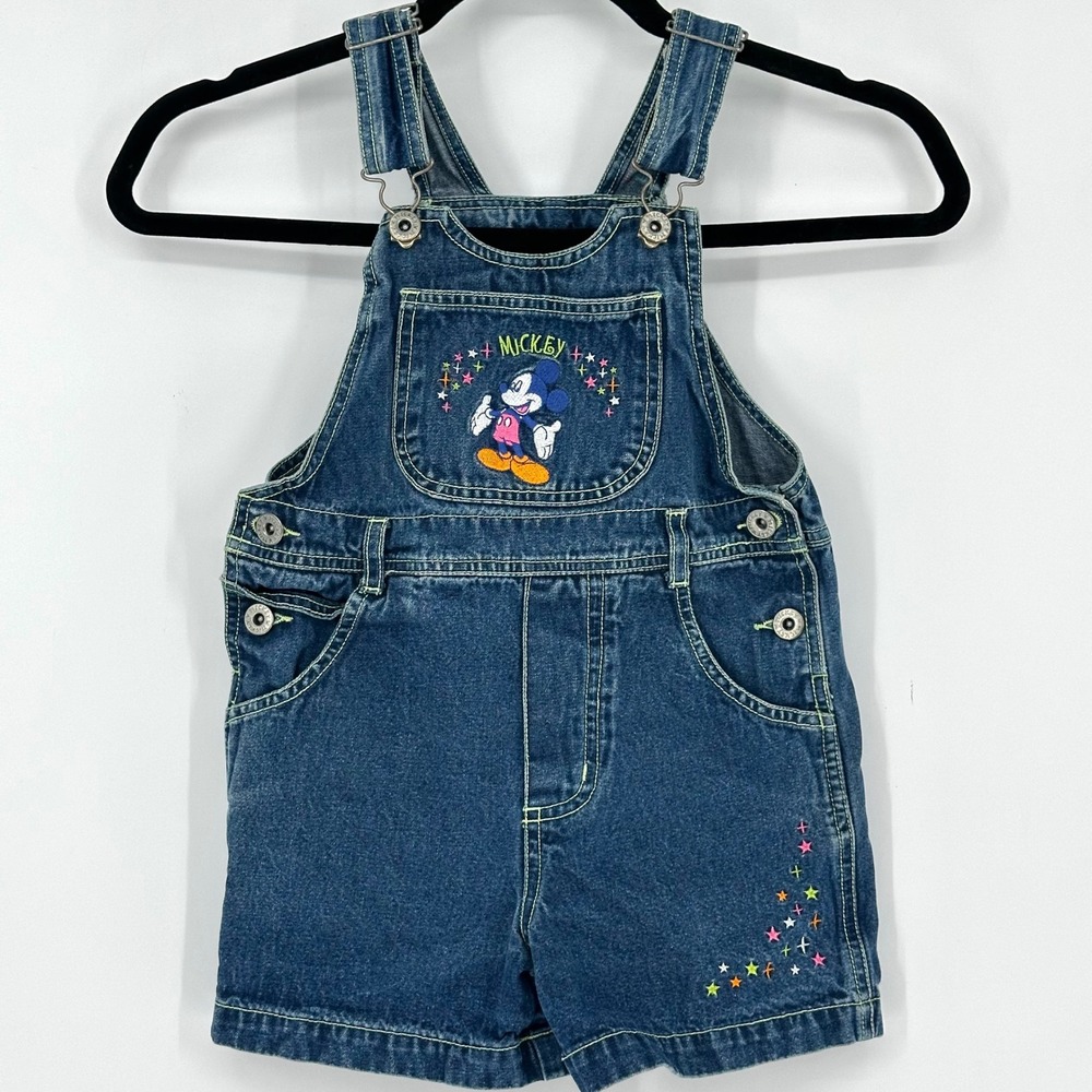 VTG Mickey Unlimited Mickey Mouse Bib‎ Overalls Shortalls Girls Toddlers 4 90s